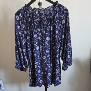 a.n.a Navy Floral Blouse